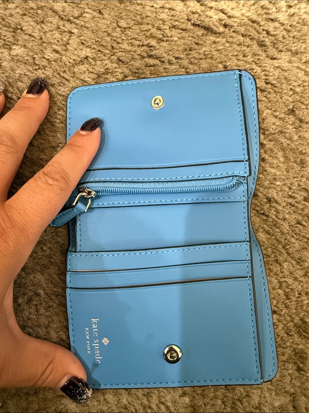 kate spade Blue Pebbled Leather Zip Card Wallet - Picture 3 of 3